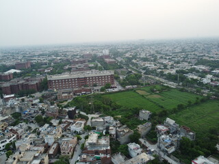 Non edited original high angle view of residential area with drone of cantt Lahore, Pakistan.