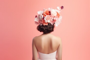 Female body back view decorated with colorful flowers. Isolated. Beauty and fashion concept.