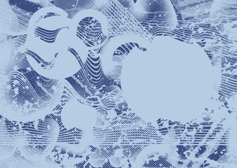 Distressed dotted design element. Duo tone, grunge poster . Modern art .Abstract, grungy composition . Half tone background. Halftone dots texture effect .Contemporary vector. Grange design