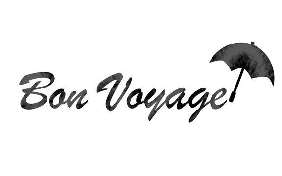 Bon Voyage text with black umbrella. Lettering bon voyage word.