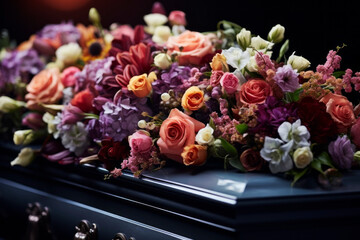 Obraz na płótnie Canvas Flowers on the coffin. Generative AI