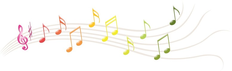 Coloured musical notes on a transparent background, PNG format - obrazy, fototapety, plakaty