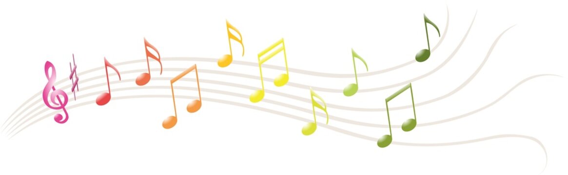 Coloured musical notes on a transparent background, PNG format