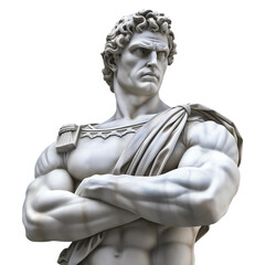 Marble statue sculpture crossed arms powerful triumphant pose isolated - Generative AI