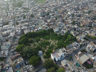 Non edited original high angle view of residential area with drone of cantt Lahore, Pakistan.