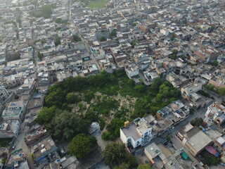 Non edited original high angle view of residential area with drone of cantt Lahore, Pakistan.