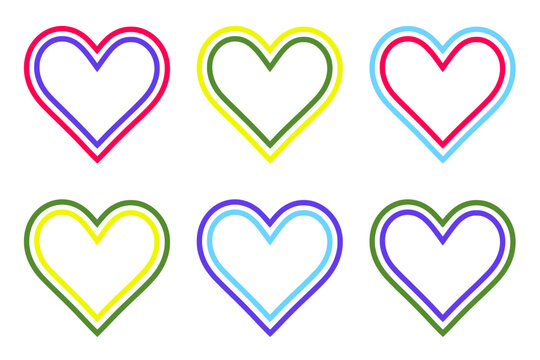 set of six double hearts in matching color scheme