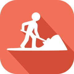 Orange construction site icon with a man moving earth on a PNG file