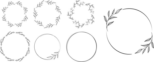 Set of circular frames decorated with leaves