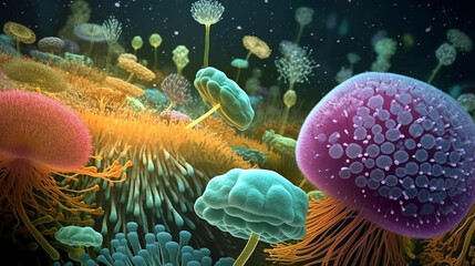 Microflora Bacteria escherichia coli and bacterias shapes.
