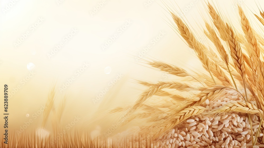 Wall mural rice field. web banner with copy space. generative ai