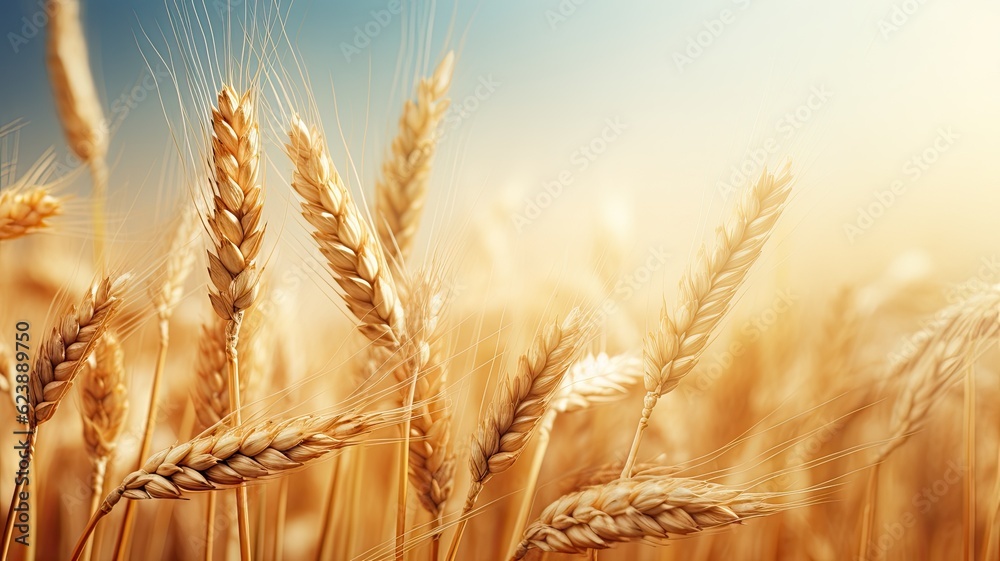 Wall mural wheat field. web banner with copy space. generative ai
