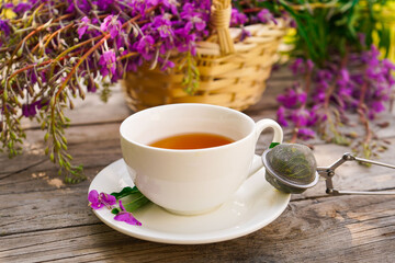 Healthy organic leaves Ivan chai tea Russian herbal on the wooden table
