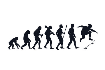 Fototapeta na wymiar Evolution from primate to skateboarder