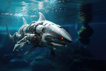 Obraz premium Shark robot in the nature. Generative AI art