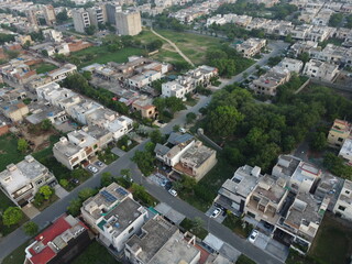 High angle ariel view of residential area in Cantt Lahore, Pakistan.