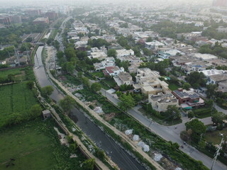 Fototapeta na wymiar High angle ariel view of residential area in Cantt Lahore, Pakistan.
