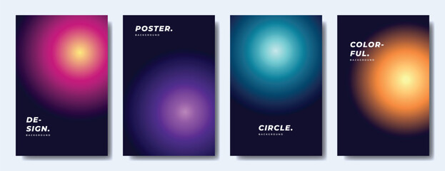 Colorful blur circle gradient background template copy space set. Radial colour gradation backdrop design for poster, banner, brochure, leaflet, magazine, booklet, or cover.