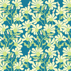 Seamless floral vintage blue and yellow pattern