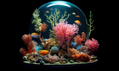 Fototapeta na wymiar a fish bowl filled with lots of different types of corals. generative ai