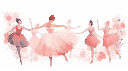  a group of ballerinas in pink tutu skirts.  generative ai - obrazy, fototapety, plakaty