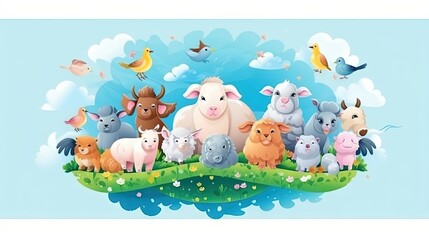 Obraz premium a herd of animals standing on top of a green field. generative ai