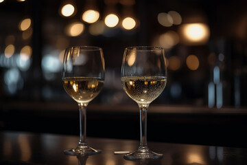 Alcohol glasses on a bar counter. Generative AI