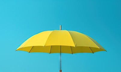 Fototapeta na wymiar a yellow umbrella against a blue sky with a pole in the foreground. generative ai