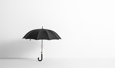  a black umbrella with a black handle on a white background.  generative ai