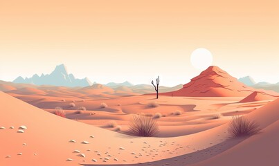  a desert scene with a lone tree in the middle of the desert.  generative ai
