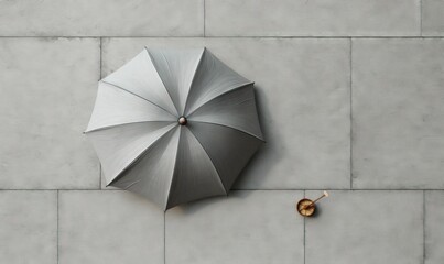  a silver umbrella sitting on the side of a wall next to a nut.  generative ai