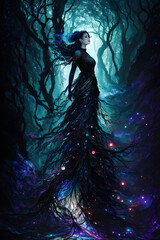 Fototapeta premium Witch in a Dark Forest with Tree Branches