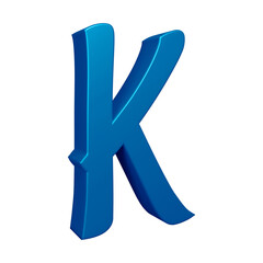 3D blue alphabet letter k for education and text concept