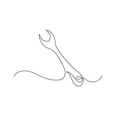 Wrench drawn by one line. Sketch tool. Vector illustration in minimalist style.