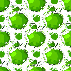 Vector summer pattern with apples. Tasty fruits drawn in line art