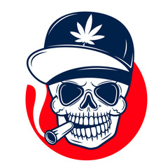 Rap battle sign with skull and two microphones. Retro illustration. Hip-hop party.