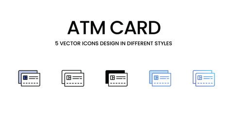 Obraz premium Atm Card Icon Design in Five style with Editable Stroke. Line, Solid, Flat Line, Duo Tone Color, and Color Gradient Line. Suitable for Web Page, Mobile App, UI, UX and GUI design.