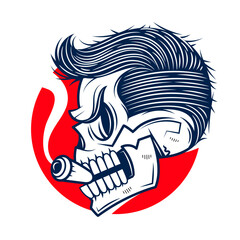 Cartoon skull with rose, traditional tattoo design in simple cute style. Isolated clip art illustration.