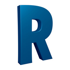 3D blue alphabet letter r for education and text concept