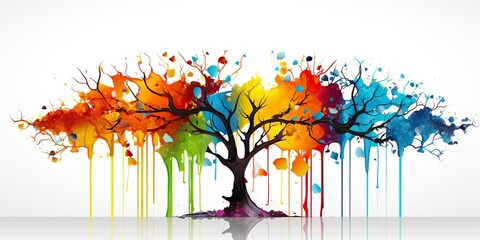 AI Generated. AI Generative. Watercolor oil paint drawing sketch art canvas of color bright tree. Forest nature decoration poster background. Graphic Art