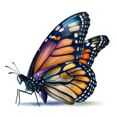 Fototapeta na wymiar watercolor mystical hyperrealistic clipart cute monarch butterfly, white background, high resolution