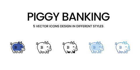 Piggy Banking Icon Design in Five style with Editable Stroke. Line, Solid, Flat Line, Duo Tone Color, and Color Gradient Line. Suitable for Web Page, Mobile App, UI, UX and GUI design.