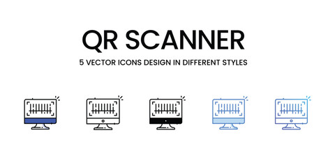 Qr Scanner Icon Design in Five style with Editable Stroke. Line, Solid, Flat Line, Duo Tone Color, and Color Gradient Line. Suitable for Web Page, Mobile App, UI, UX and GUI design.