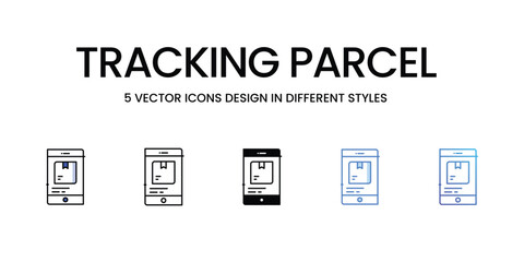 Tracking Parcel Icon Design in Five style with Editable Stroke. Line, Solid, Flat Line, Duo Tone Color, and Color Gradient Line. Suitable for Web Page, Mobile App, UI, UX and GUI design.