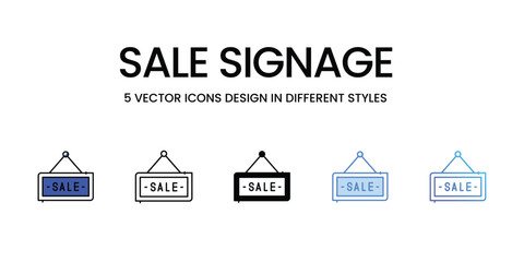 Sale Signage Icon Design in Five style with Editable Stroke. Line, Solid, Flat Line, Duo Tone Color, and Color Gradient Line. Suitable for Web Page, Mobile App, UI, UX and GUI design.