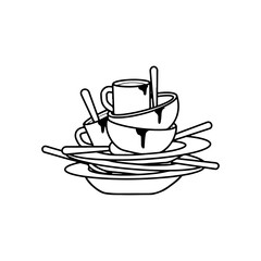 vector illustration of dirty glasses and plates collection