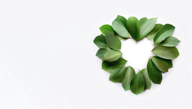 Organic Love: Green Leaf Heart on White Background, Generative AI