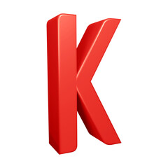 3D red alphabet letter k for education and text concept