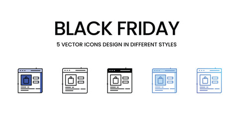 Black Friday Icon Design in Five style with Editable Stroke. Line, Solid, Flat Line, Duo Tone Color, and Color Gradient Line. Suitable for Web Page, Mobile App, UI, UX and GUI design.