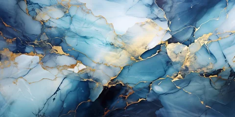 Crédence de cuisine en verre imprimé Marbre abstract background blue marble agate granite mosaic with golden veins digital marbling illustration. generative ai